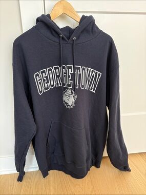 Champion Navy Georgetown Hooded Sweatshirt with White Lettering